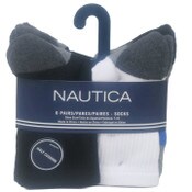 Wholesale - 6pk NAUTICA POP BAND CREW SOCKS SIZE 4-6, UPC: 193159218898